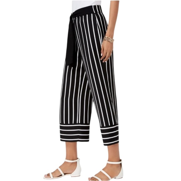 🔵 INC International Concepts Black and White Wide Leg Crop Pants Sz Petite Large - Picture 3 of 9